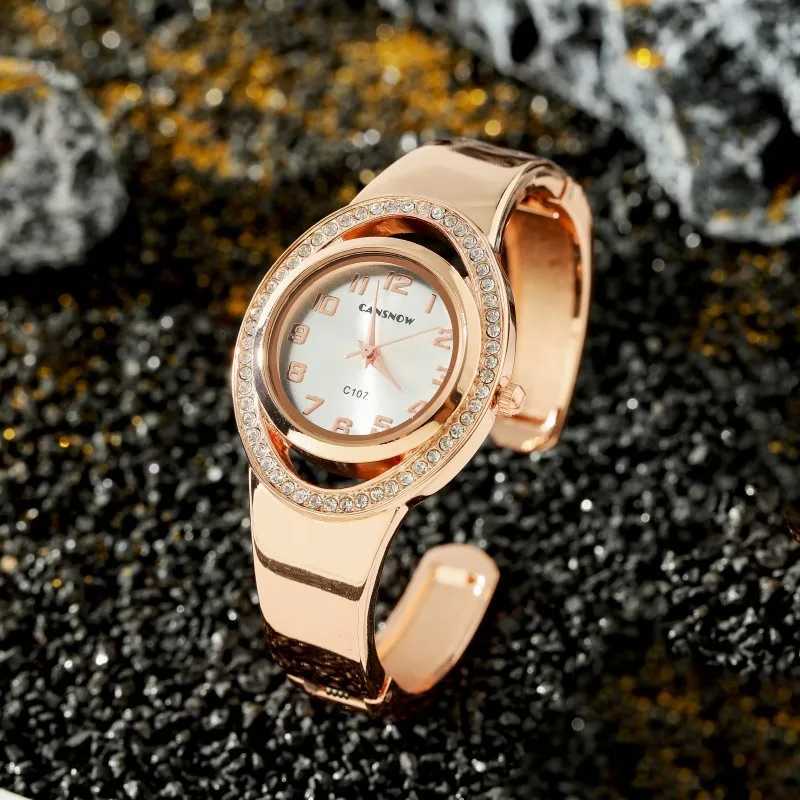 CANSNOW Luxury Fashion Round Dial Ladies Rhinestone Quartz Bracelet Watch Elegant Fem Clock Wens Saati Relojes X250904