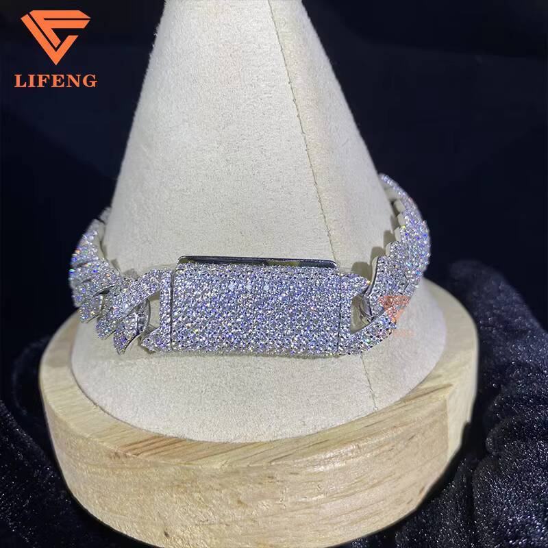 12mm Cuban Link Chain 2row Moissanite Bracelet Diamond 925 Sterling Silver Men VVS D Moissanite Hiphop Cuban Bracelet