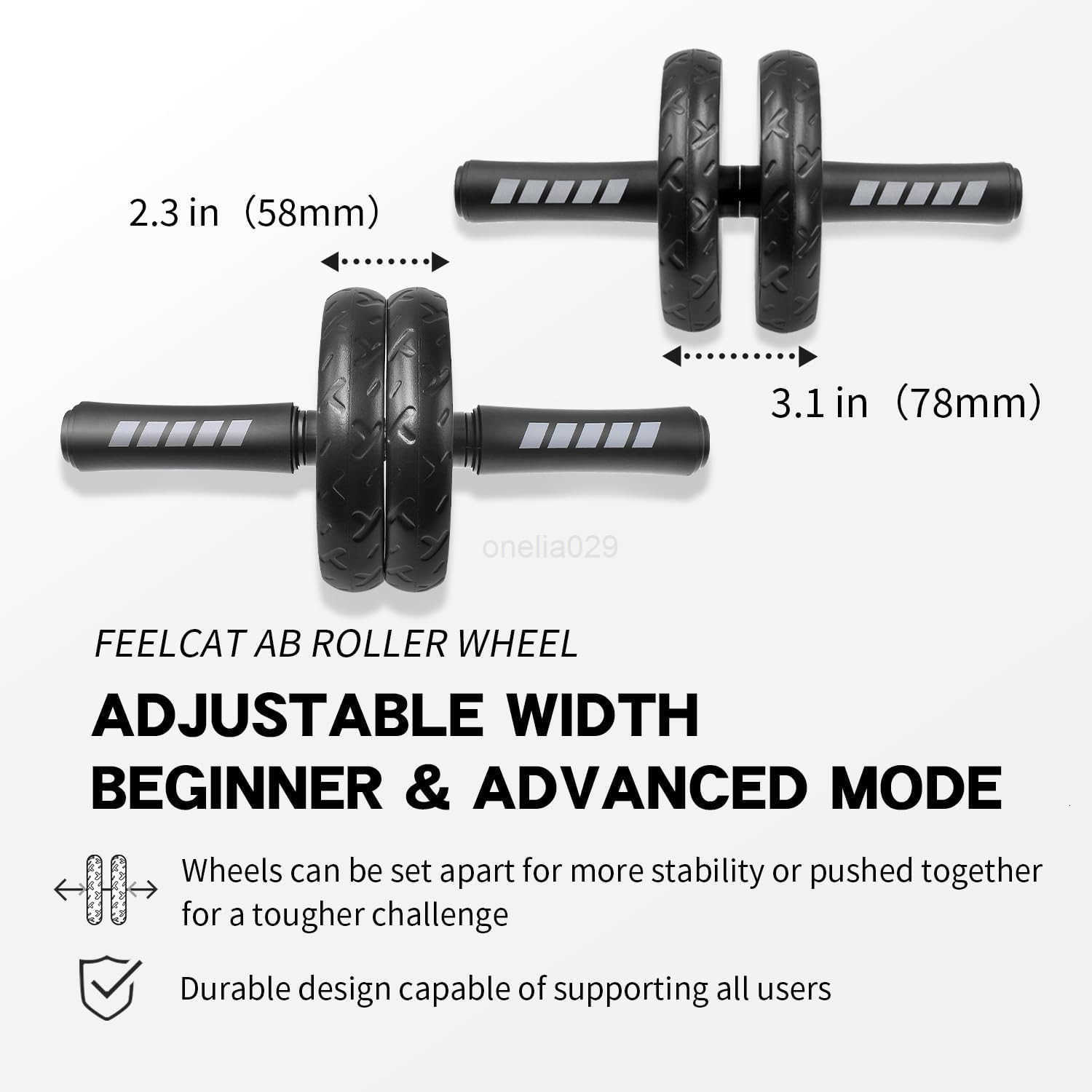 Ab Wheel RollerAbs Core Workout Exercise Wheel with Knee Pad Double Wheel Set with Dual Fitness Strength Training Modes at Gym or Home W250904