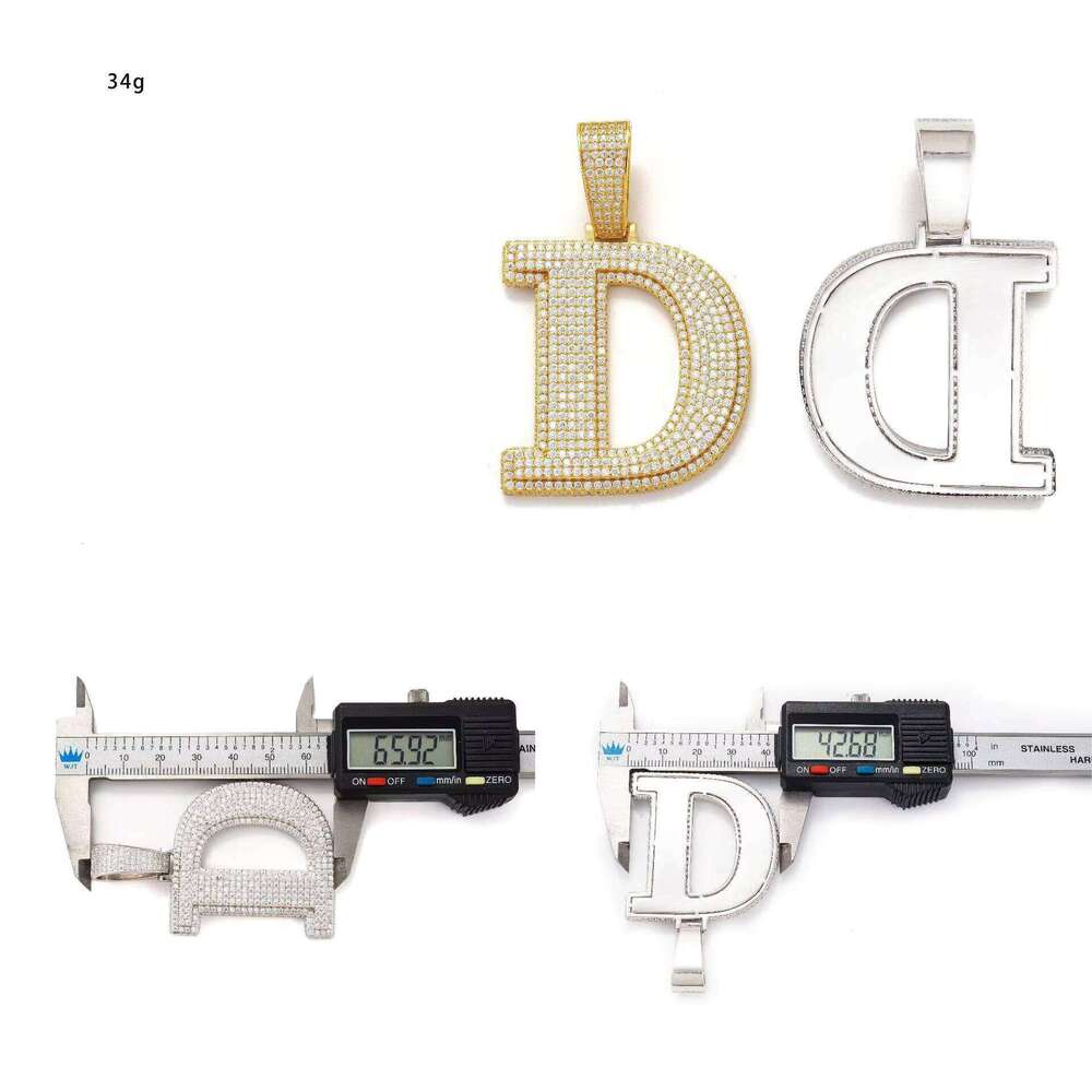 S Pure Sier Vvs Silicon Stone Initial D Iced Out Pendant Hip Hop Jewelry