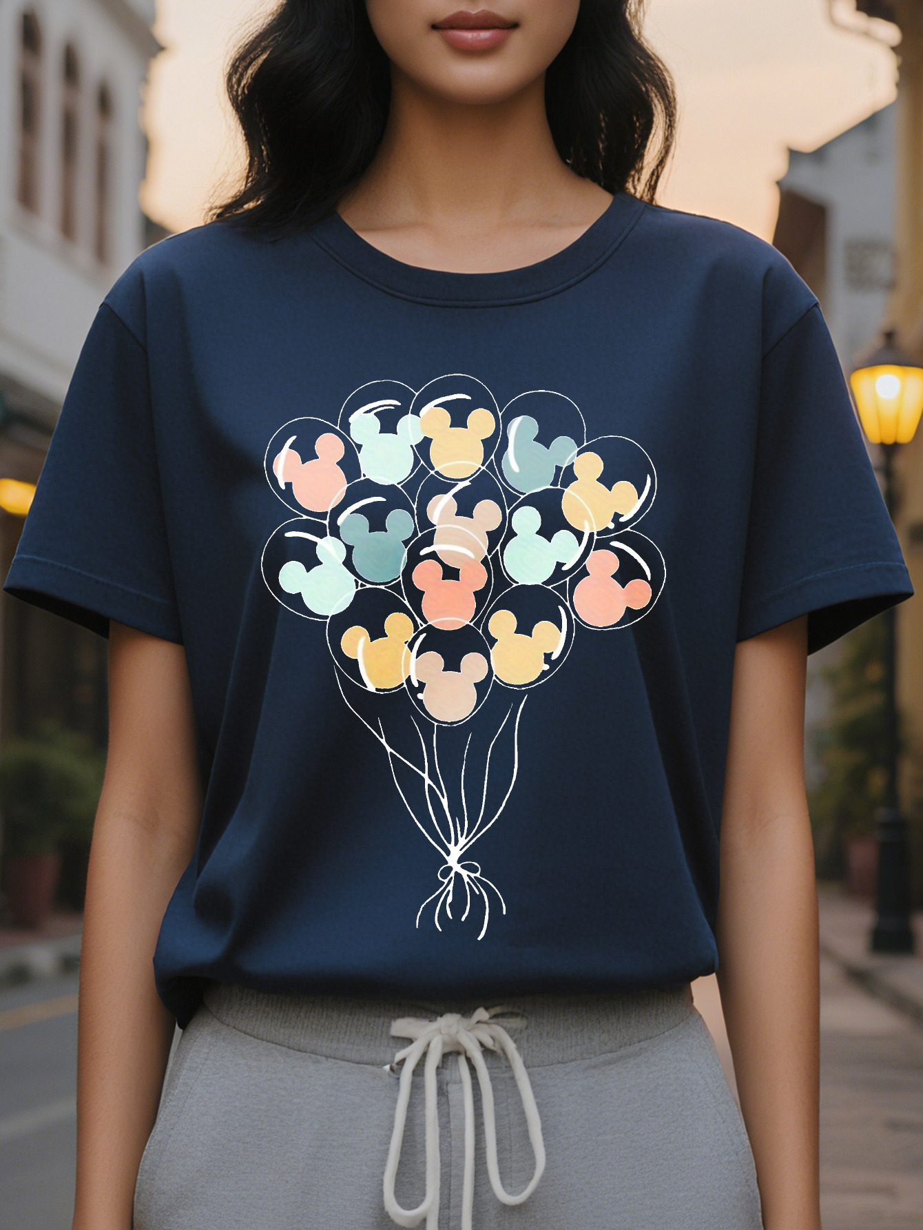 Vibrant Balloon Pattern Crew Neck Short Sleeve T-Shirt Soft Breathable Casual Wear Spring Summer Women's Relaxed
