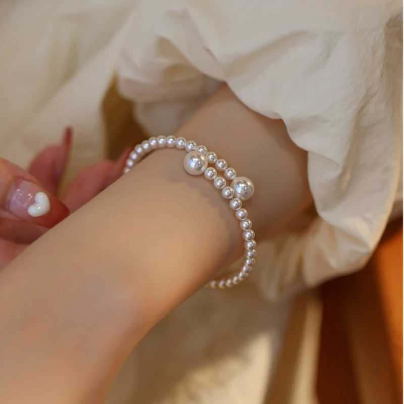 french vintage pearl bracelet simple acrylic ball adjustable cuff bracelet for women fashion jewelry dropshipping W250904