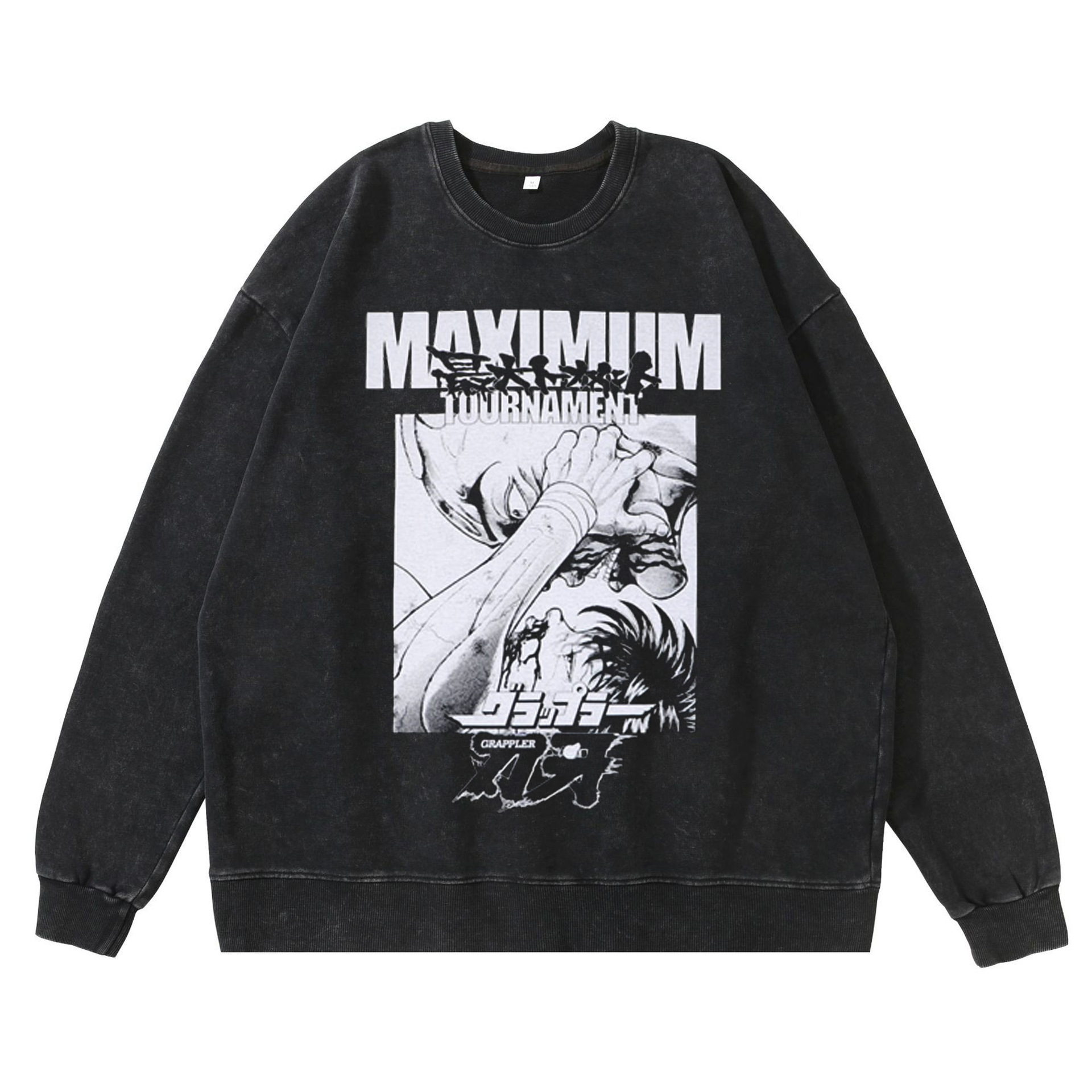 360g Heavyweight Washed Vintage Finish Baki Hanma Anime American Retro Crewneck Cotton Sweatshirt - TT8294