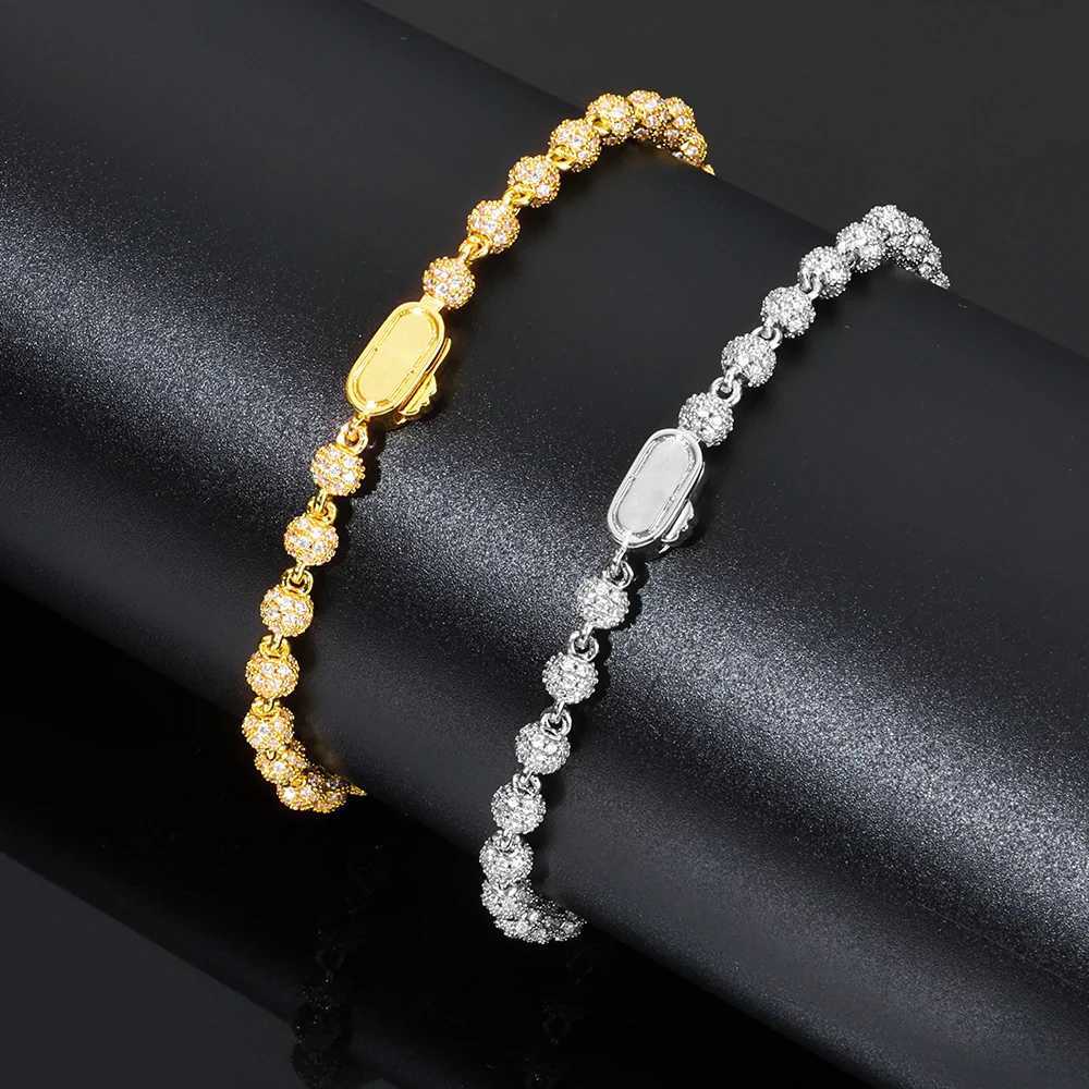 Full Diamond Round Bead Diamond Bracelet Womens Premium 4mm Gold Plated Spring Buckle Mens Hip Hop Accessories W250904