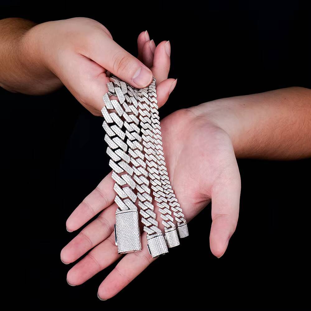 Hot Selling 8mm 10mm 14mm Sterling Silver 925 Iced Cuban Link Bracelet D VVS Moissanite Popular Hip Hop Jewelry