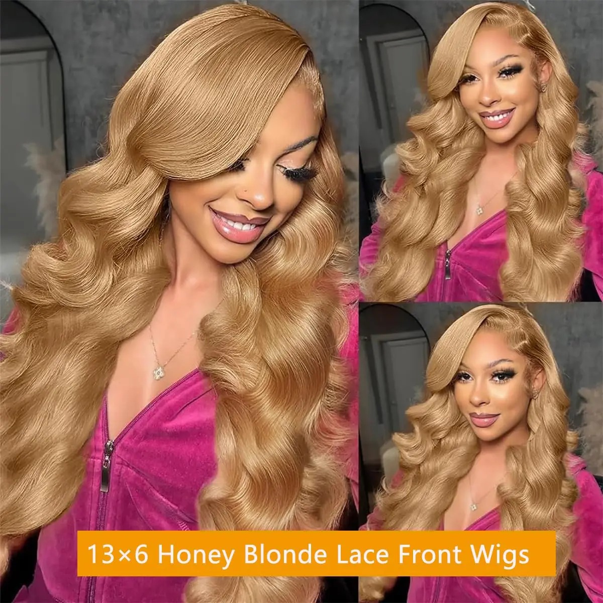 Honey Blonde Colored Body Wave Human Hair Wigs 13x6 Hd Lace Frontal Wig Color 27 Pre Plucked Water Wave High Density 13x4 Transparent Lace Wigs for Wo