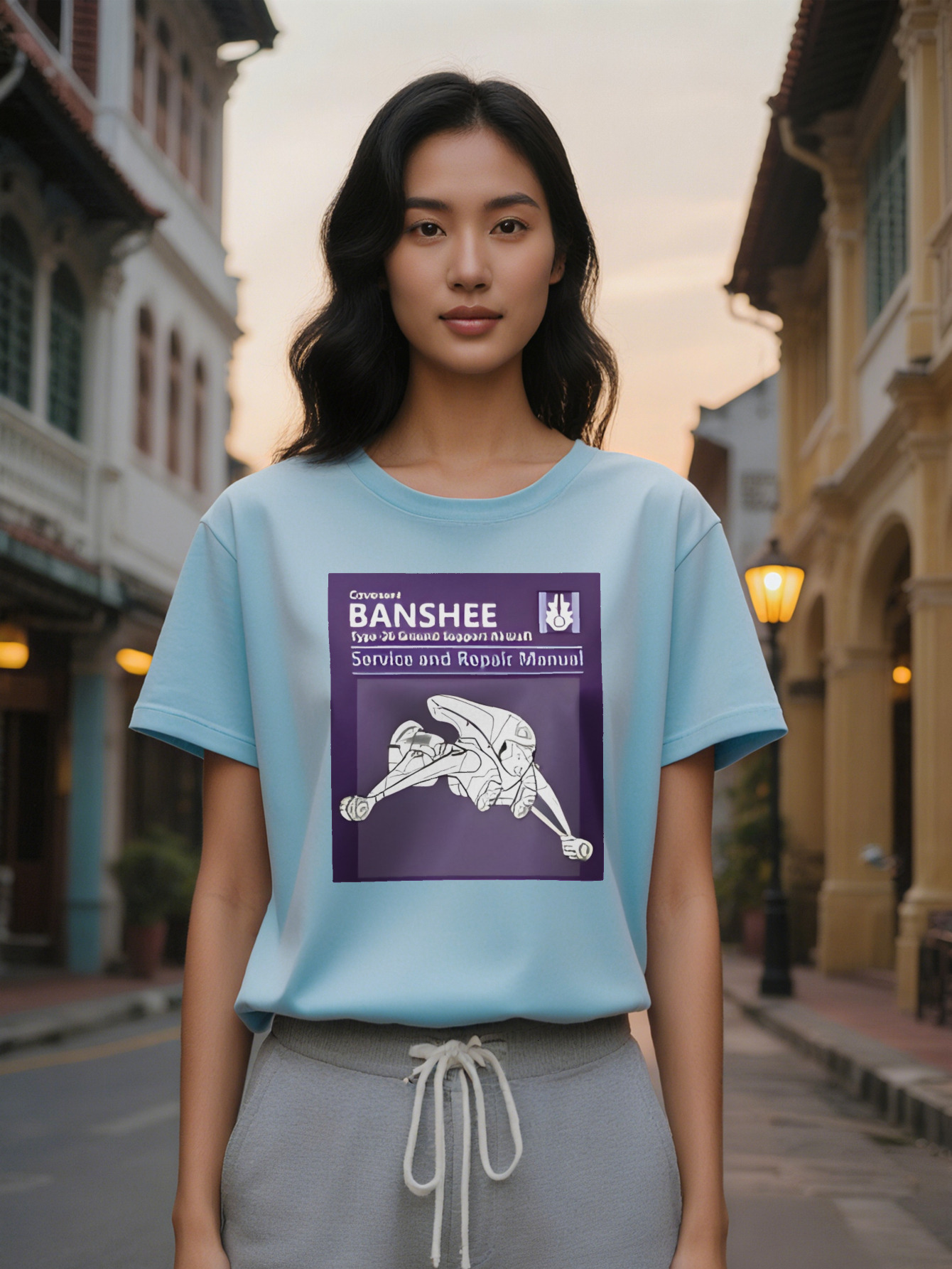 Large XL Women's T-Shirt BANSHEE Repair Service Print Deep Purple Background Washable Tee Regular Fit Gift for Women Plus Size