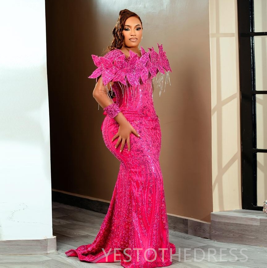 Plus Size Fuchsia Prom Dress 2025 Evening Dresses Elegant Dresses For Special Occasions Illusion Beaded Lace Sheer Neck Birthday Dress Second Receptio