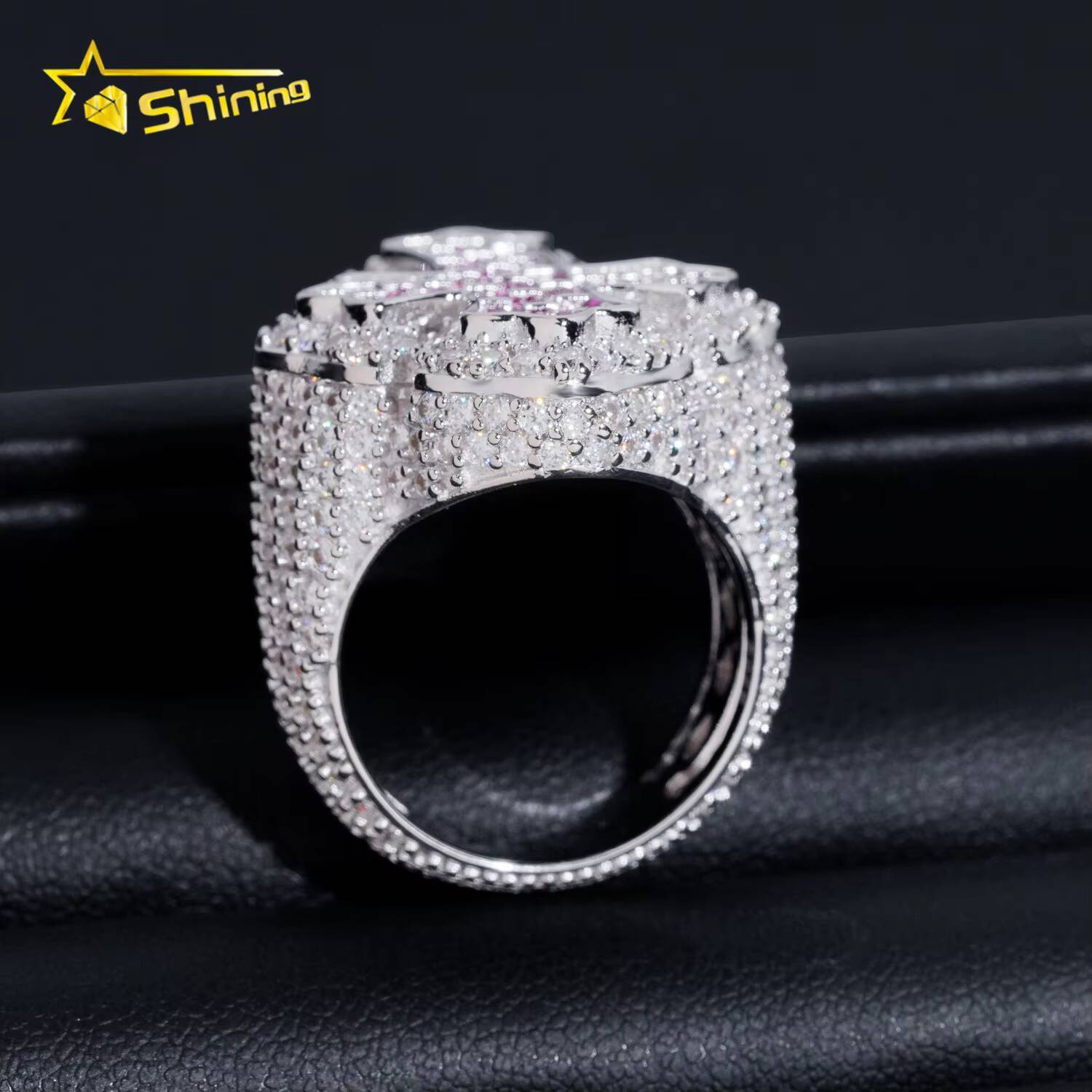Hot Selling GRA Certificate High Quality 925 Silver Gold Plated Fine Jewelry Iced Out Hip Hop Ring Cross Moissanite Men Rings