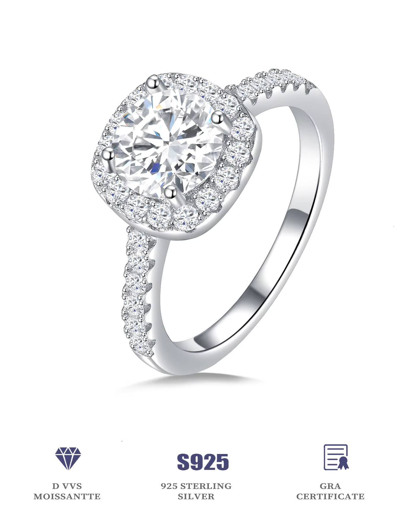 Bulk Lab Grown Diamond Ladies Ring Fine Jewelry S925 Sterling Silver Rhodium Plated Women Moissanite Wedding Finger Ring