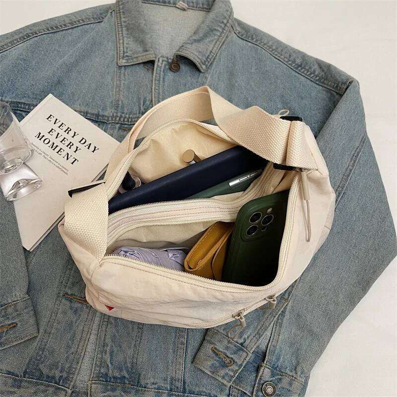 Washed Cloth Shoulder Fashionable Women Travel Multi Pocket Waterproof Diagonal Cross Bag Casual Soft School Sacoche