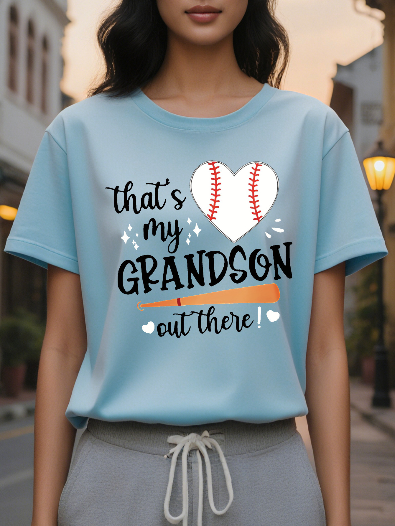 Large XL Tee Casual Red Women's T-Shirt That's My Grandson Out There Heart Design Perfect for Fans Baseball Fan Apparel Plus Size