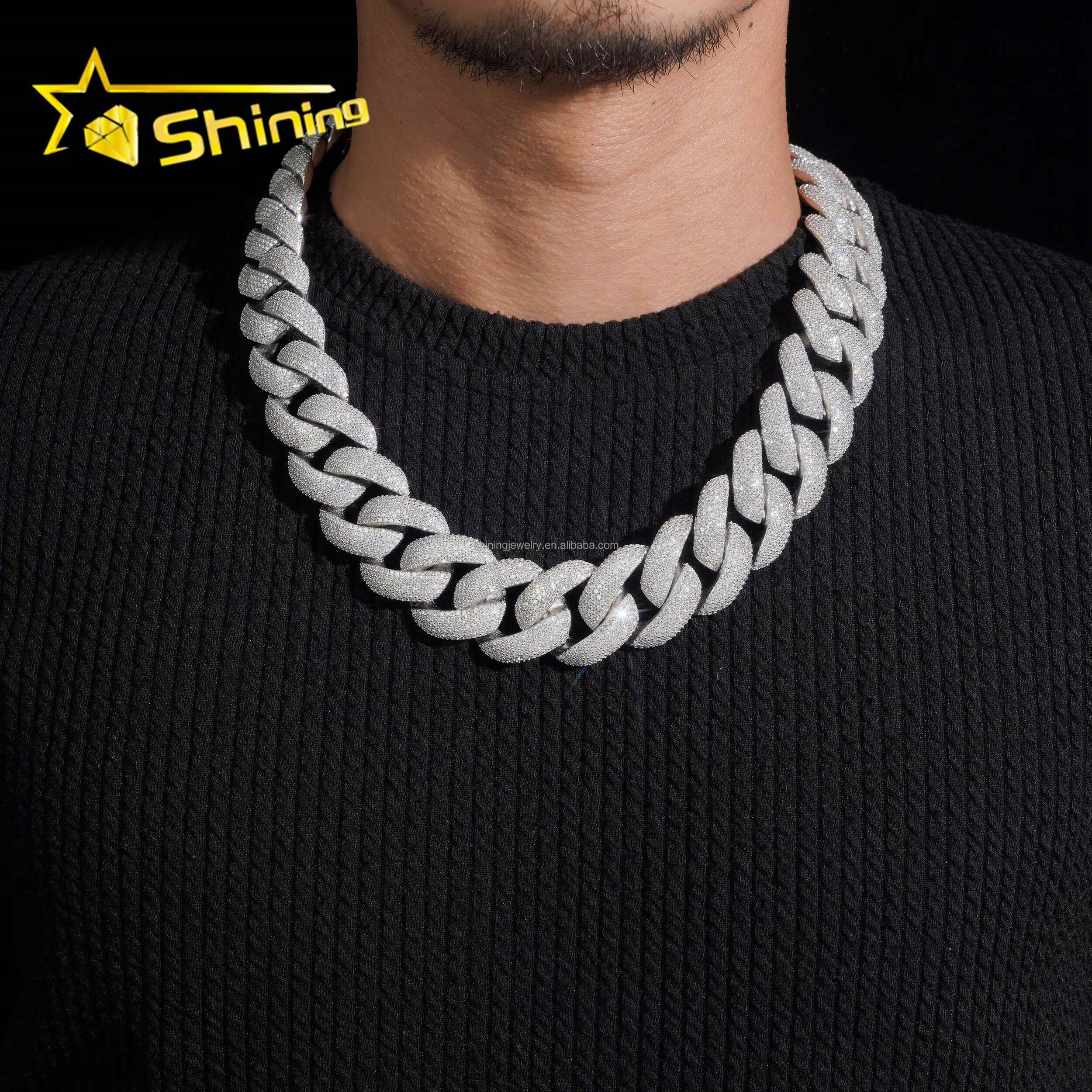 Fashion 22mm Big Size Heavy Rapper Jewelry GRA Certificate Iced Out Moissanite Moon Shape S925 Hip Hop Miami Cuban Link Chain