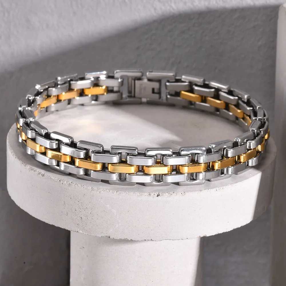 Vnox Thick Masculine Wtach Band Link Bracelets for Men 11mm Stainless Steel Handmade Link Wristband Gentle Punk Gift for Him W250904