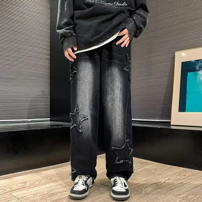 American HIPHOP Star Jeans Mens High Street Trendy Loose Straight Leg Wide Pants Trend Versatile 250823Z