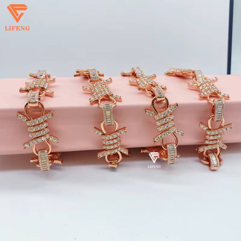 Lifeng Jewelry Custom Cluster Chain Rose Gold Moissanite Necklace with 925 Silver Iced VVS Diamond Hip Hop Cuban Style