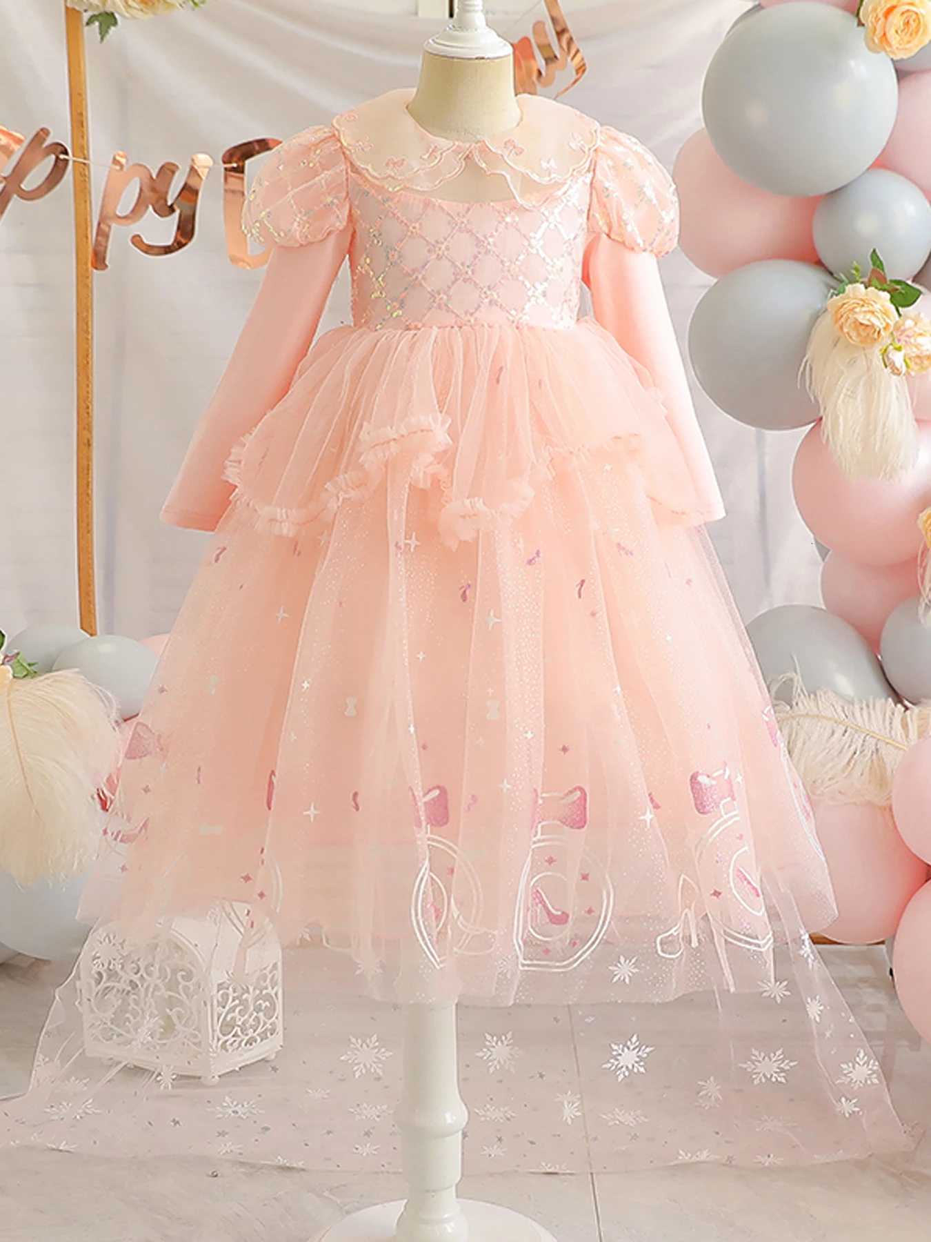 Long Sleeve Girls Formal Dress High-low Sweet Gown for Stage Catwalk Show Performance Birthday Dress Z250904