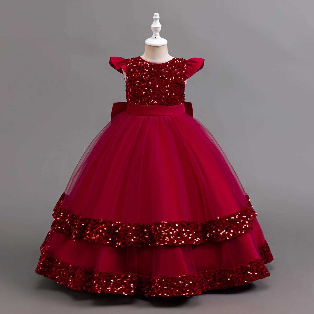 2025 New Elegant Girl Wedding Dress Sequined Mesh Princess Dress for 4-12 Year Old Girl Graduation Party Prom Evening Dress Z250904