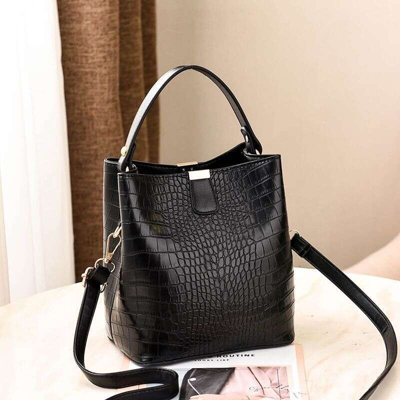 Women's New Crocodile Pattern Bucket Fashion Single Shoulder Crossbody Bag Handbag