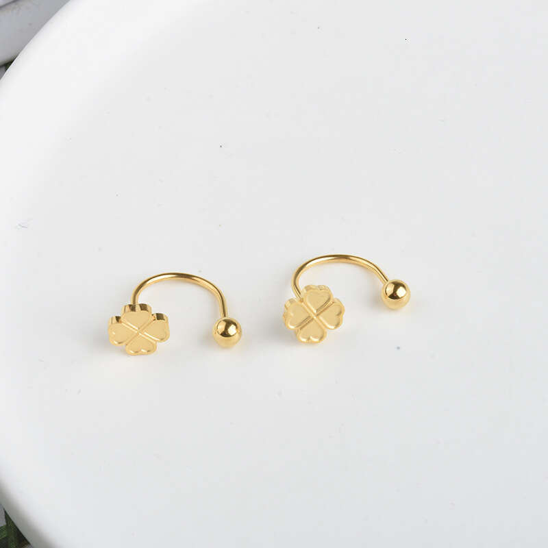 Trendy Fashion Niche Design Four-Leaf Clover Earrings Ins Light Titanium Steel Bone Studs Small Screw Button Ear Pins