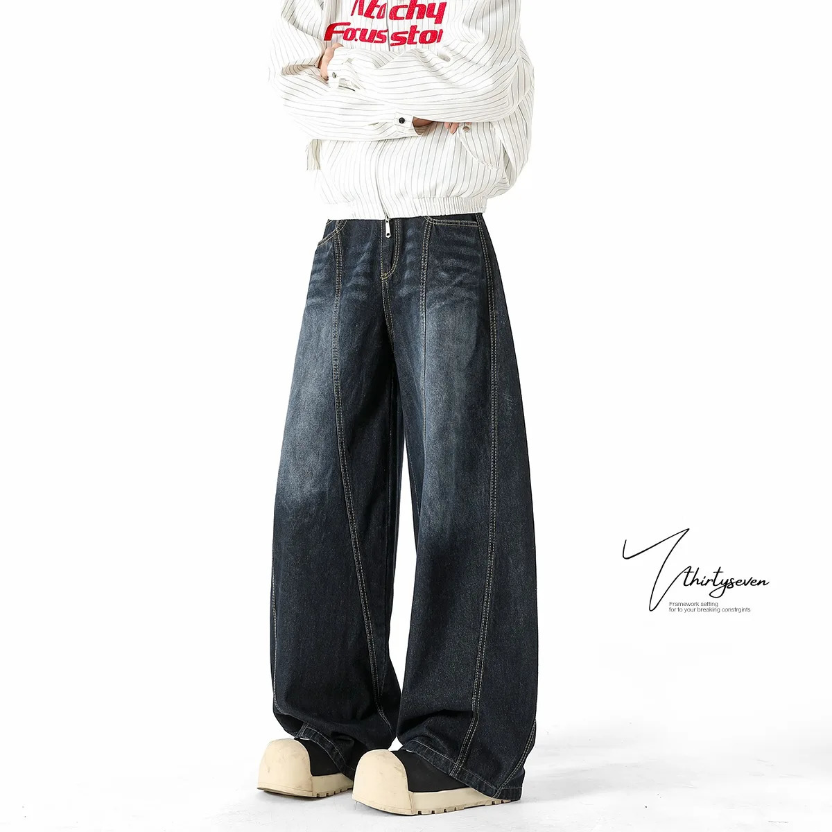 Casual Deep Blue Scimitarmens Jeans Loose Wide Leg Pants Simple Fashion Trendy Style Seasonal 250823Z