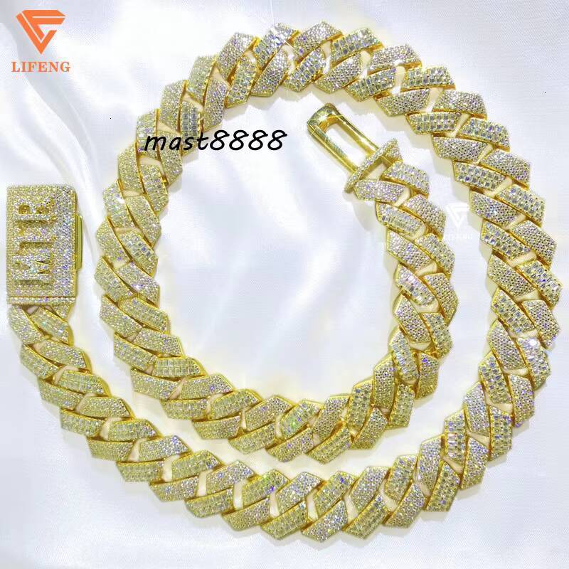 Custom Design 16mm Name Necklace Iced Out Baguette VVS Moissanite Cuban Link Chain 18K Gold Plated 925 Solid Silver Jewelry Men
