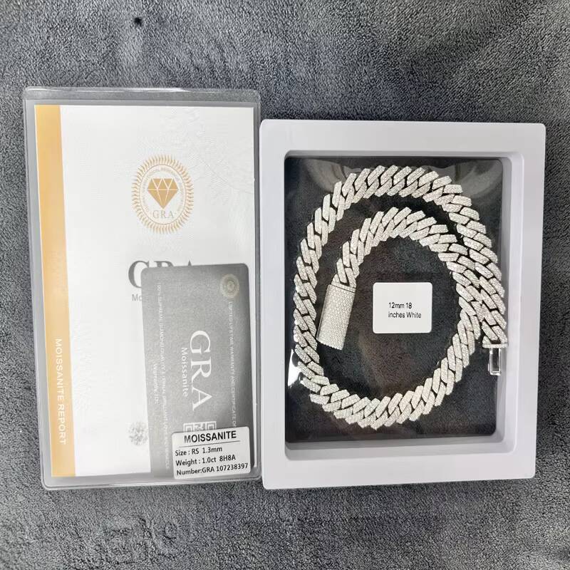 Custom 12mm20mm 925 Sterling Silver VVS Moissanite Diamond Heavy Iced Cuban Link Chain Necklace Tight Design for Men Hip Hop