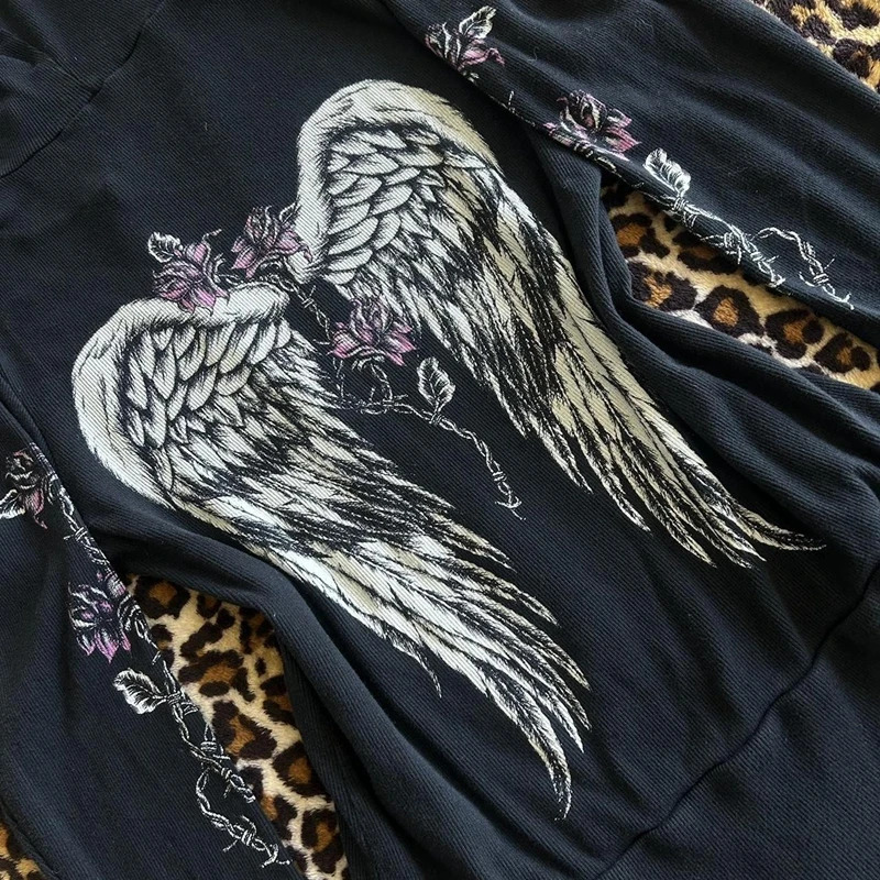 Y2k Grunge Zip Up Sweatshirt Flower Wings Print Slim Fit Hoodies Egirl Gothic Cool Street Outwear 00s Aesthetic Vintage Jacket 250904