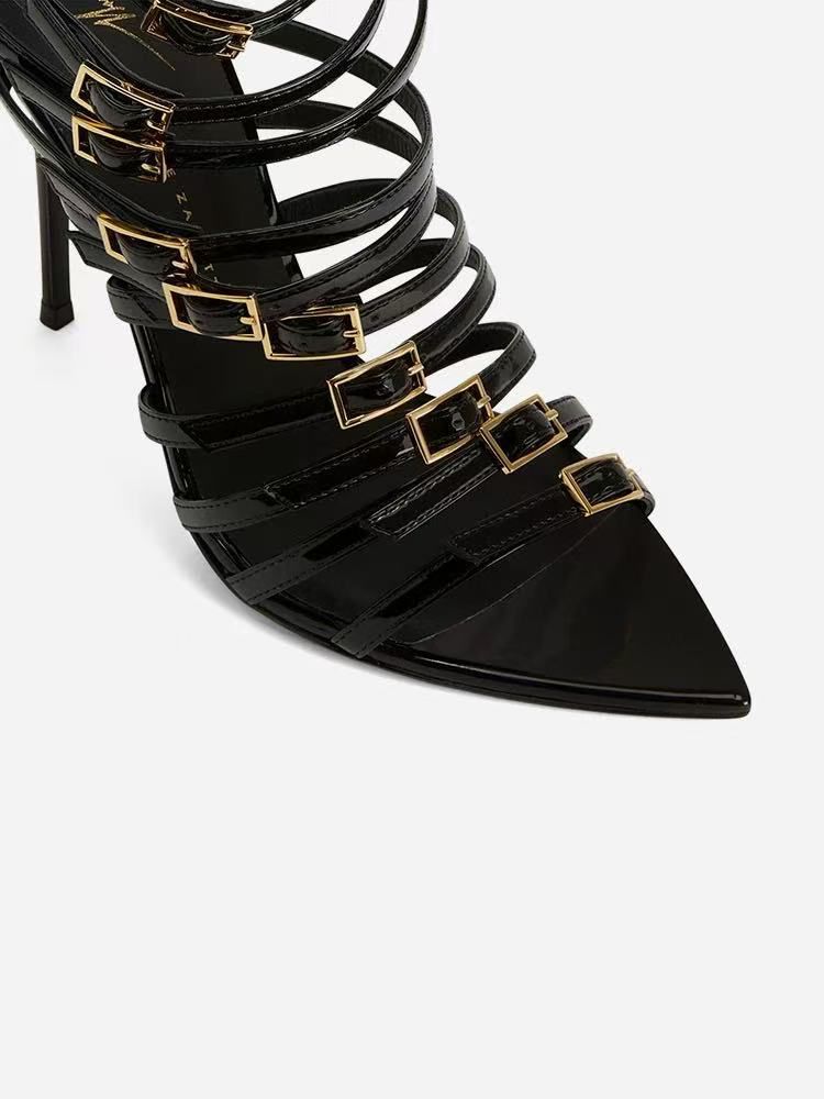 Chengdu Artisan Open-Toe Stiletto Sandals - Crystal Buckle Evening Shoes (Black) Luxury Dress Heels with Glass Heel