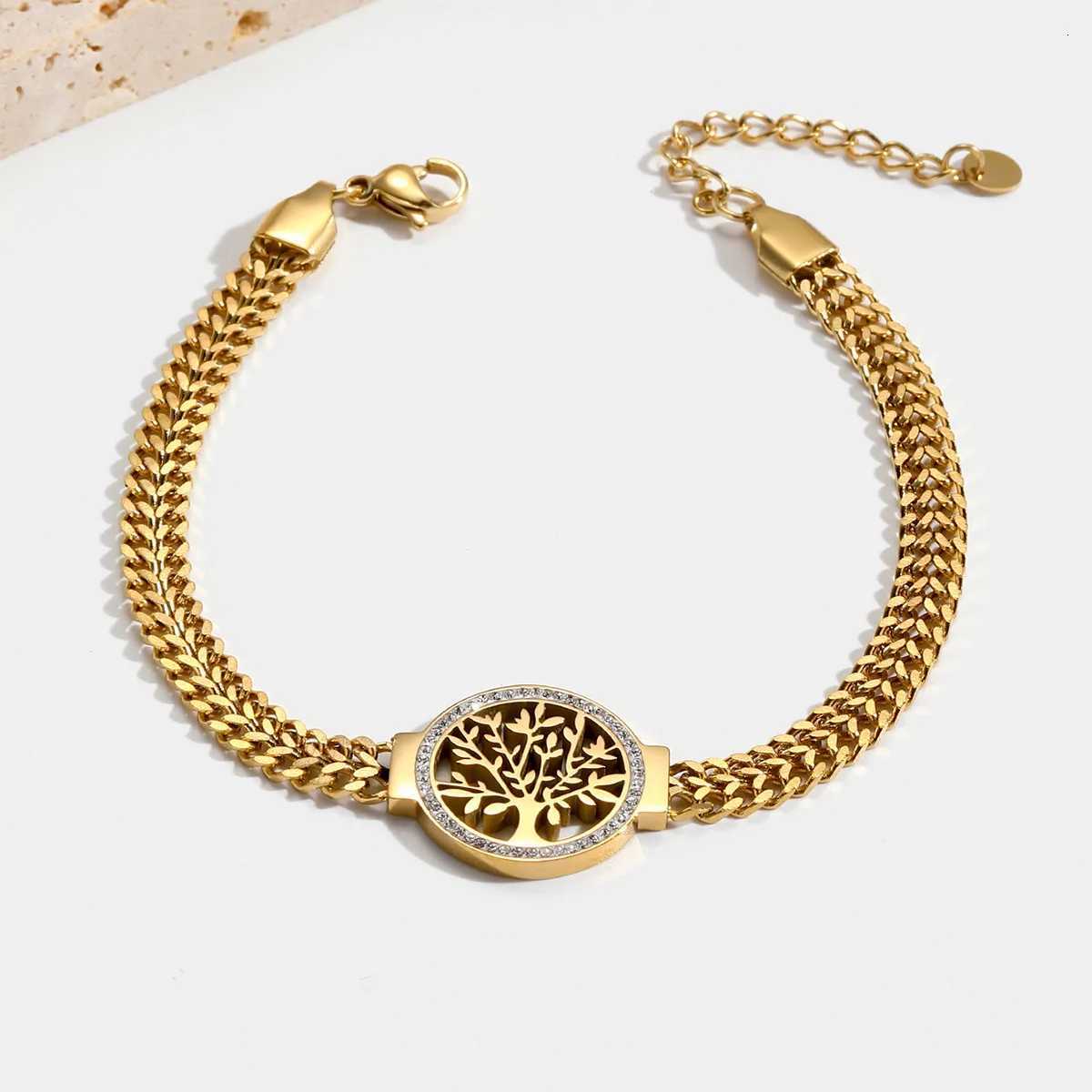 316L Stainless Steel Tree of Life Bracelet for Women Fashion 18K Gold Plated Wrist Chain Waterproof Jewelry La Gift Y250904