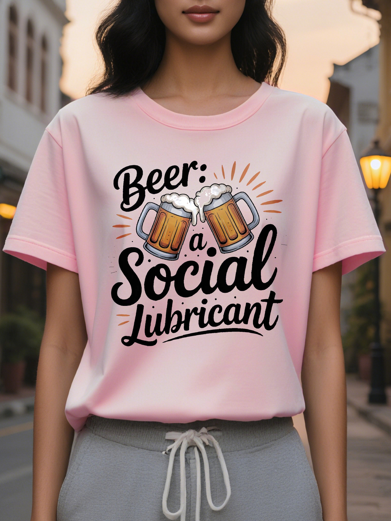 Fun Lover T Shirt Beer Lubricant Slogan Mug Pattern White Crew Neck Summer Top Foam Design hine Washable Party Clothing