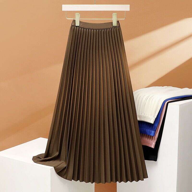 Women's Clothing Black Long Pleated Female Summer New High Waist Slim Accordion Fold A Line Skirt Simple Temperament Semi