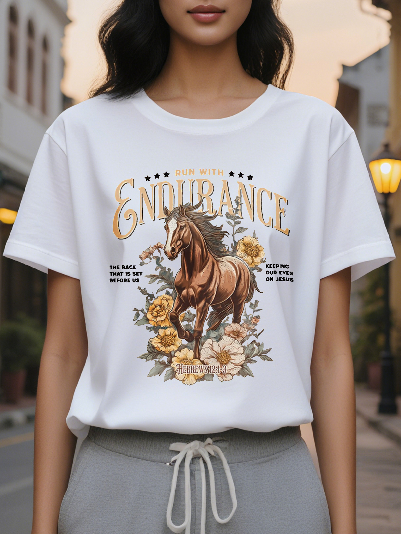 New women's casual sleeve T-shirt cotton fiber square meters knitted fabric letter pattern regular length