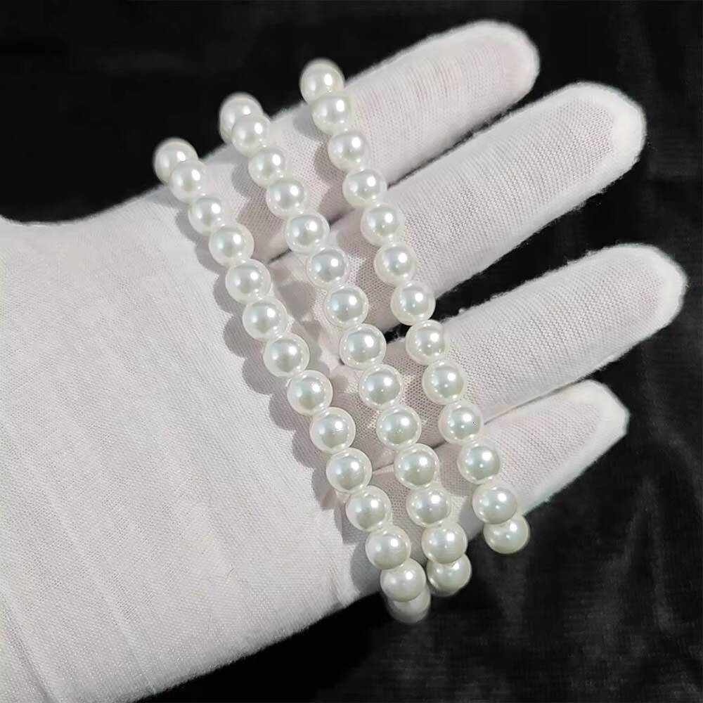 NUOYA Wholesale 8mm Glass Pearl Beads for Charm Jewelry Making White Imitation Freshwater Pearl Glass Bead Chain Necklace