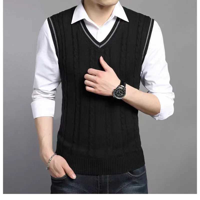 Fashion Men Solid Warm Sweater Vest Spring Autumn New Business Casual Versatile VNeck Slim Bottoming Knitted Sleeveless TopsXJ250904
