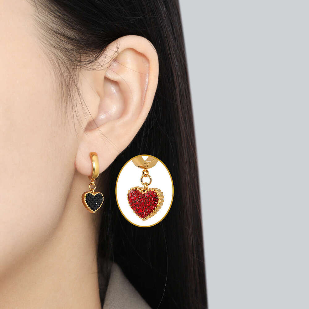 New Korean Ins Style Light Two-tone Full Dia Love Heart-shaped Ear Buckle fashion Niche Design Sense Titanium Steel Earrings
