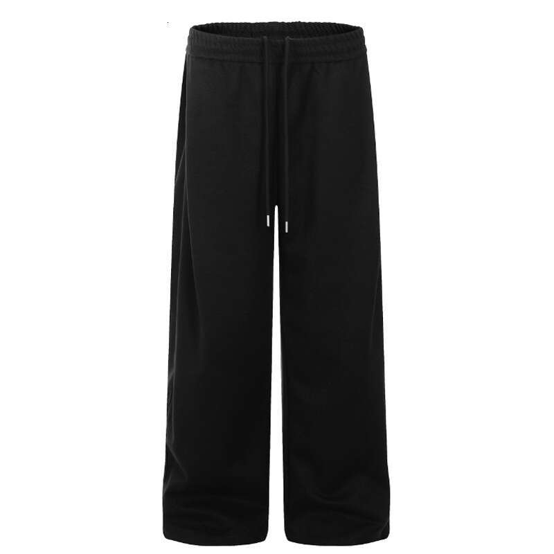 Minimalist Lace-Up Design American Loose Deconstructed Sports Style Solid Color Sweatpants Unisex Long Pants B5