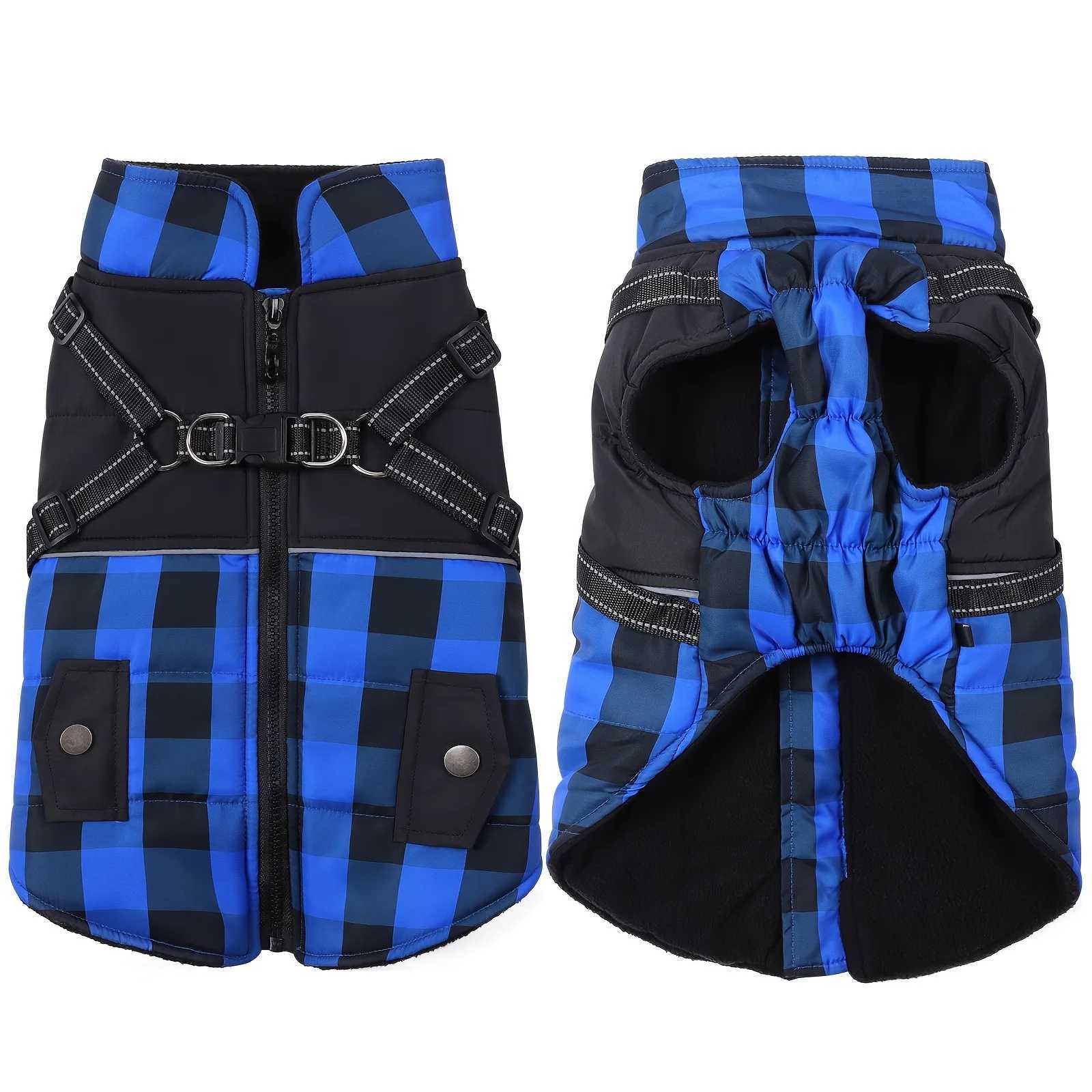 Plaid Thicken Padded Pet Dog et With Harness For Cold Weather Windproof Winter Dog et Coat For Small Medium Large Dog W250904