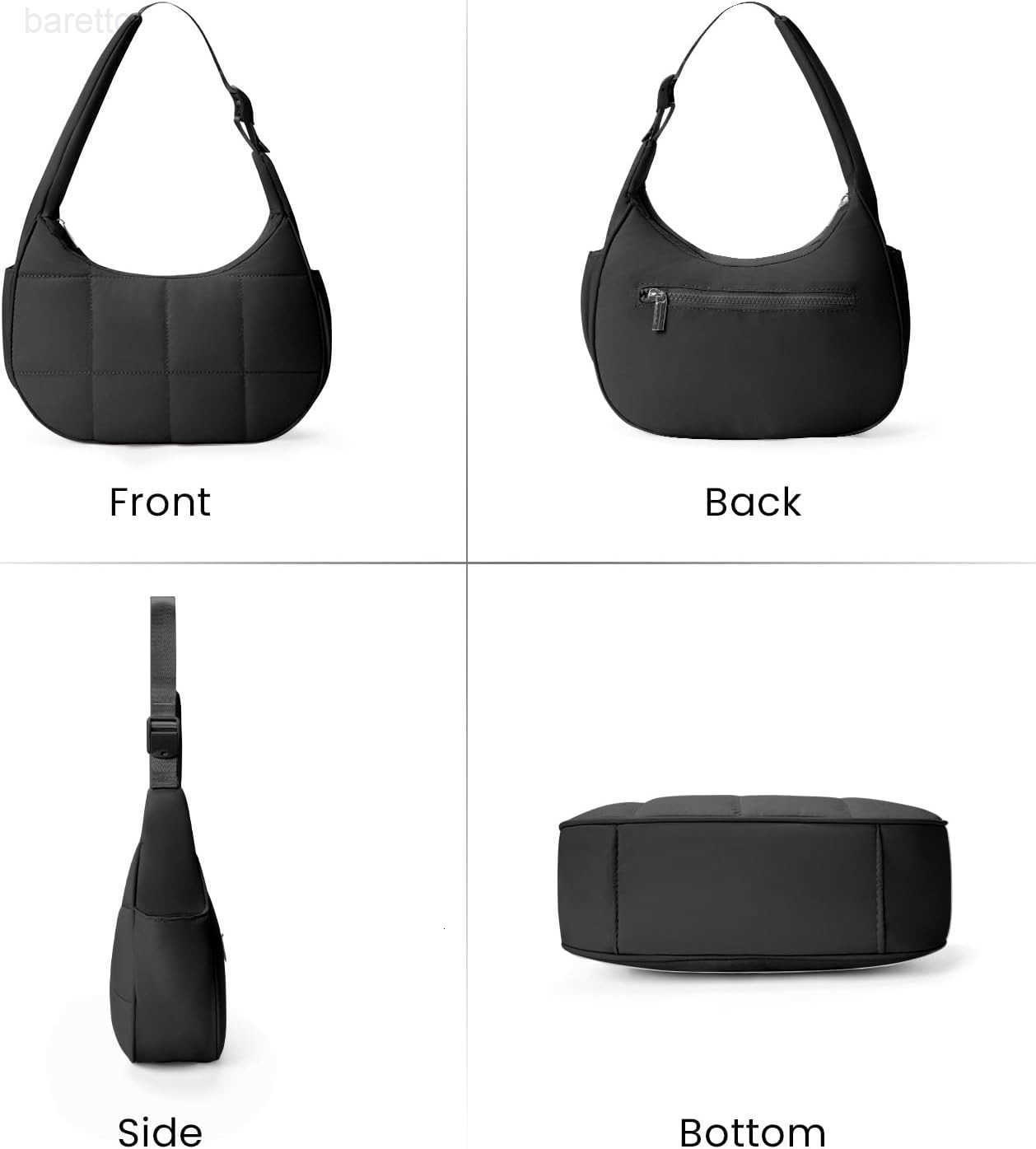Small Puffer Crescent Shoulder Bag for Women Lightweight WaterResistant Nylon Purse with Adjustable Strap Multiple Pockets M250903