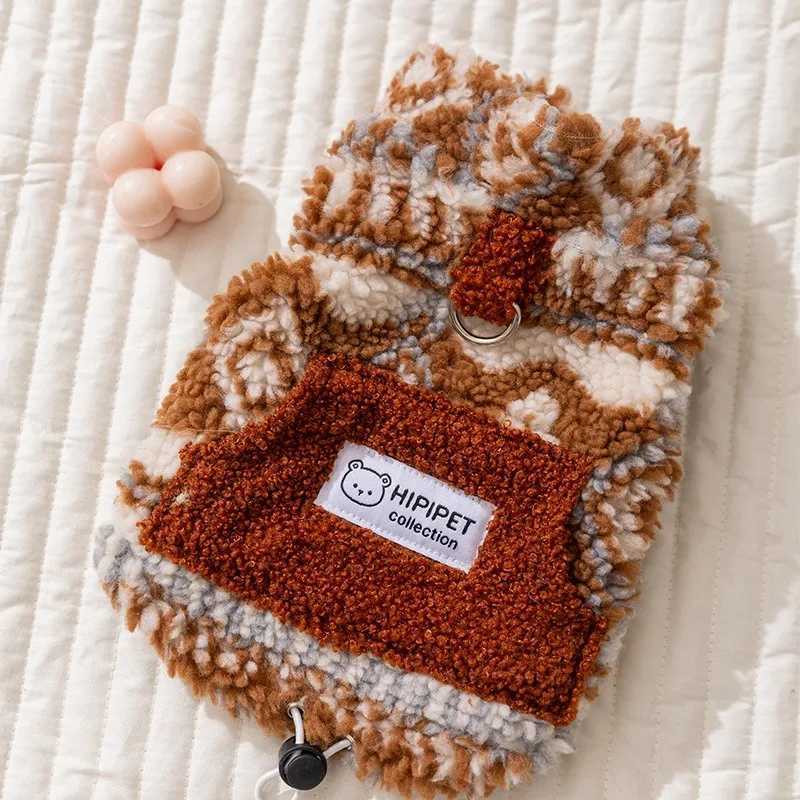 Yellow Checkered Teddy Vest Winter Dog Clothes Lambswool Pet Coat Warm Clothing for Small and Mediumsized Dogs with Open Button W250904