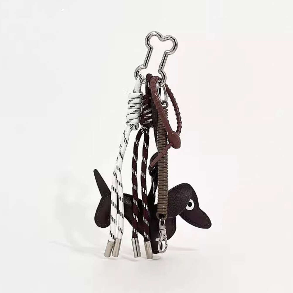 2025 Winter Original Leather Dachshund Dog Pendant Keychain Cute Knitted Lanyard Cartoon Animal Charm Gift for Her Black Brown