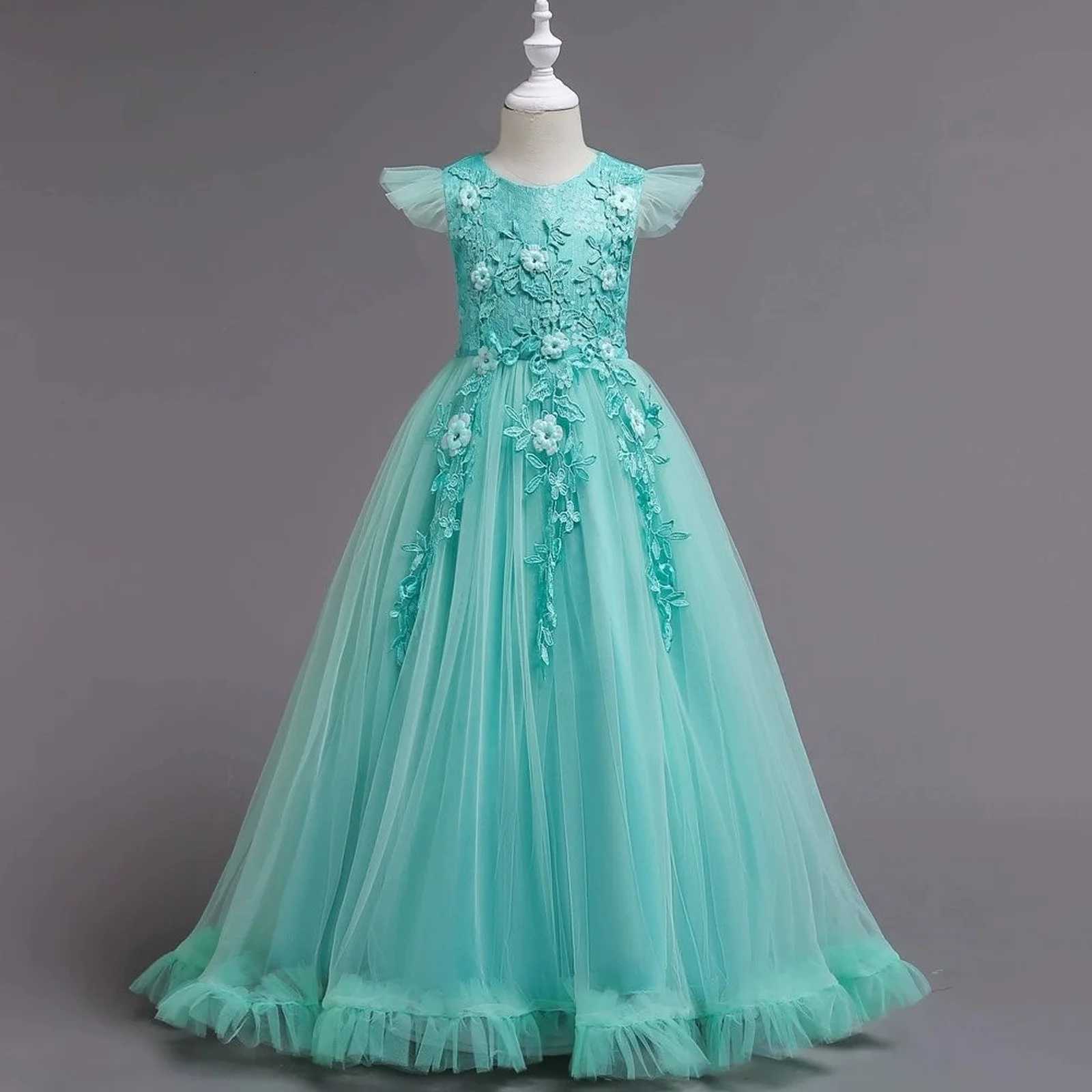 5-14 Years Green Burgundy Flower Girl Dresses Tulle Lace Long Princess Party Pageant Dresses for Girls Dresses for Girls Z250904