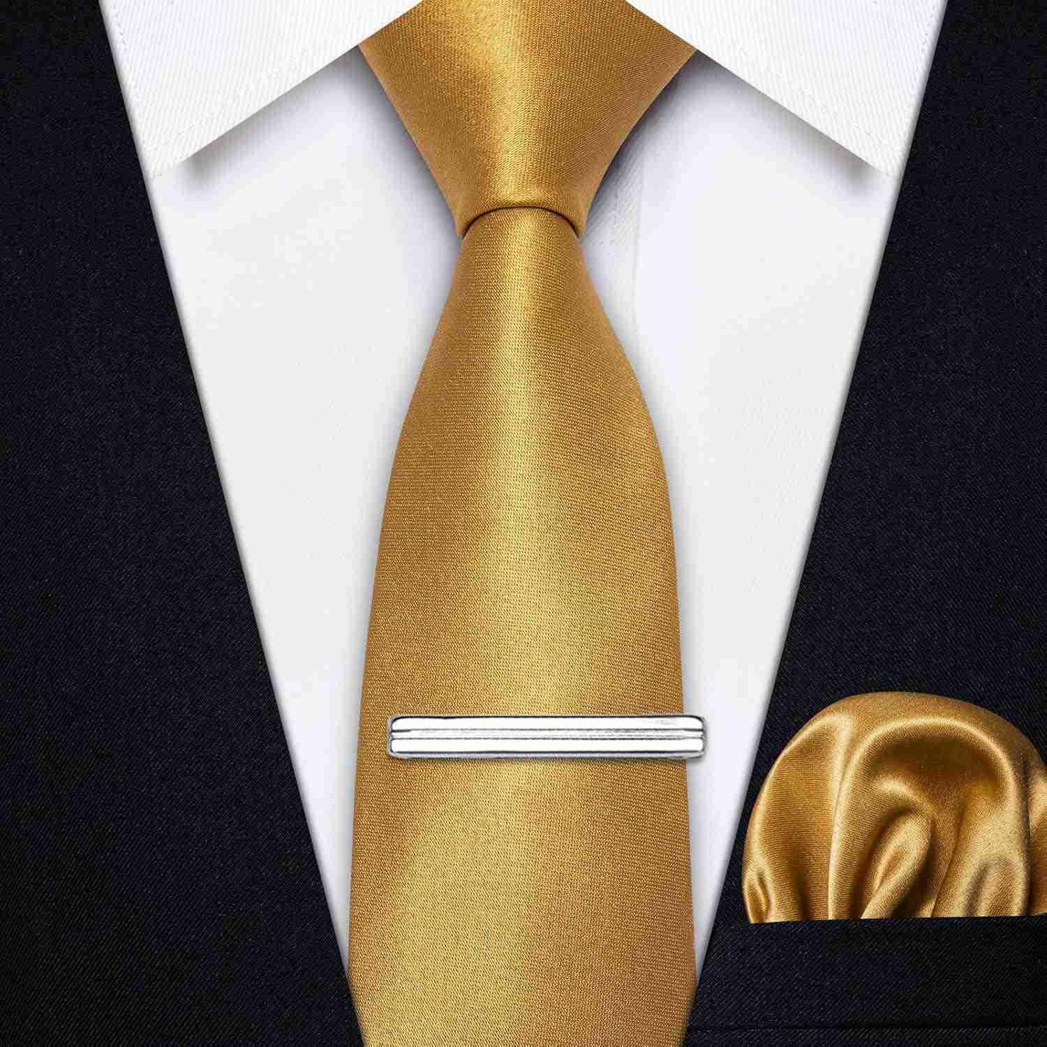 Ties for Men Satin 24 Slim Necktie with Pocket Square Tie Clip Set Solid Color Wedding Party BusinessW250904