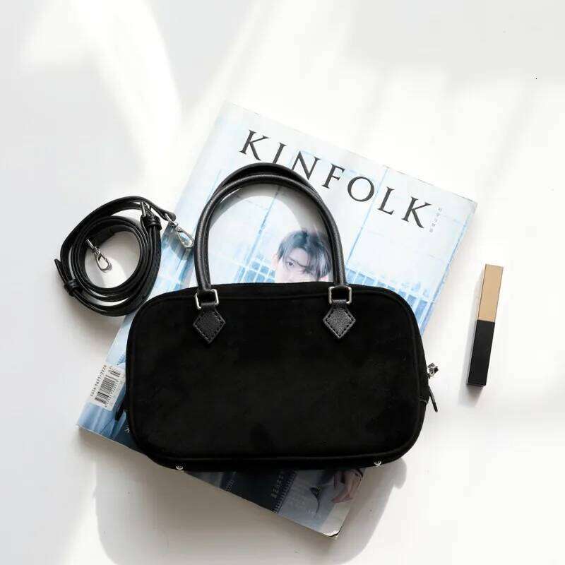 Real Suede Leather Boston Square Women Crossbady Shoulder Bag Frosted Cowhide Bolsos 2024 Vintage Zip Handbag Bolsas Mujer