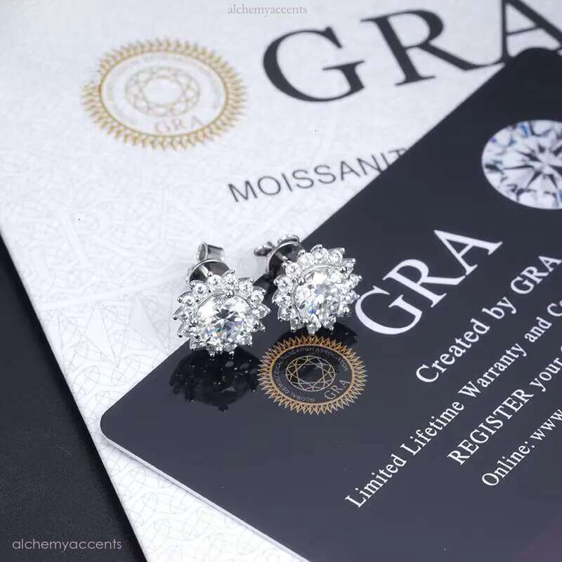 Goldleaf Fine GRA Certified Sier VVS Moissanite Stone Dainty Dia Stud Earrings for Women Romantic