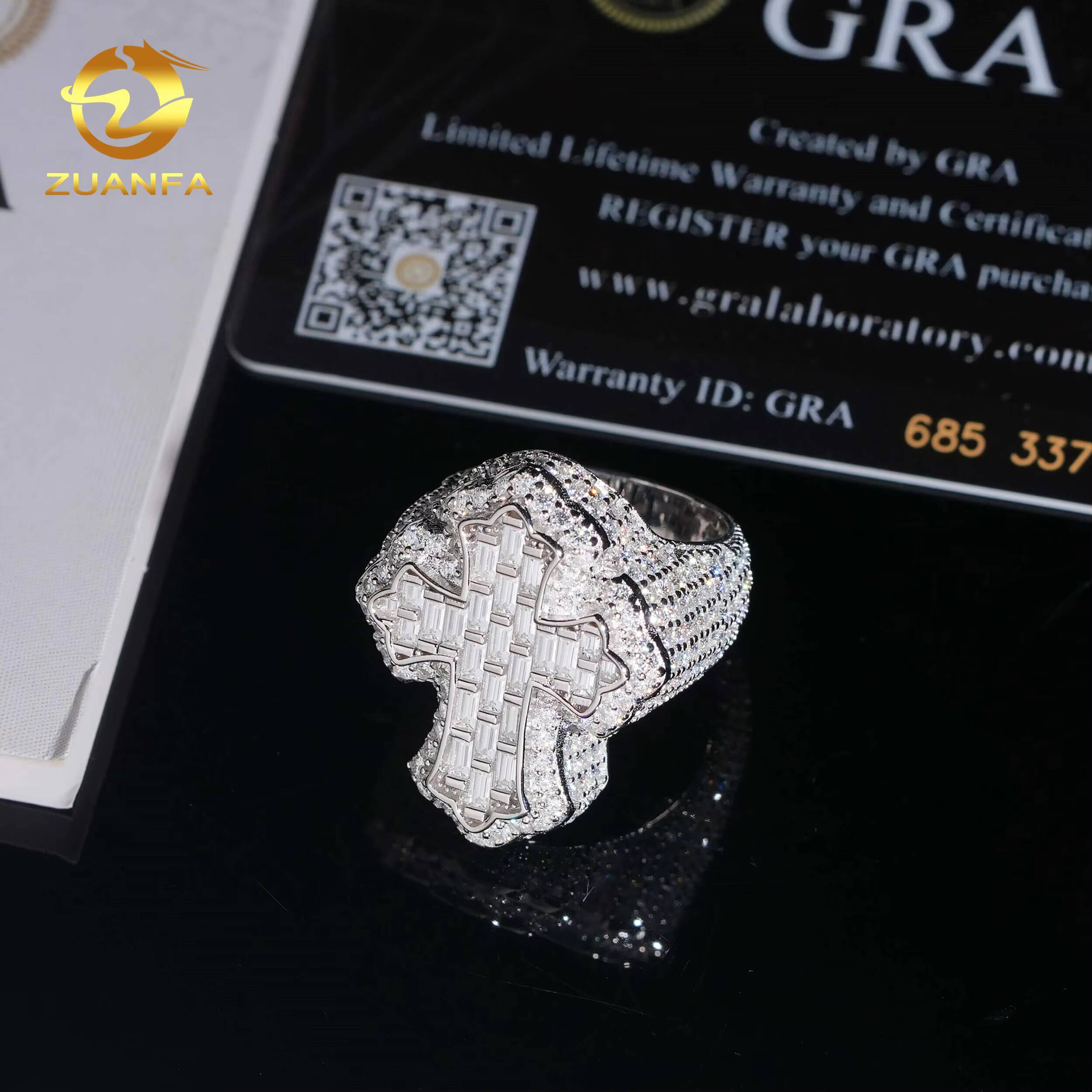 USA Local Stocks Affordable Ready to Ship Cross Ring Gold Baguette Moissanite Ring Iced Out Men Diamond Ring Iced Out Jewelry