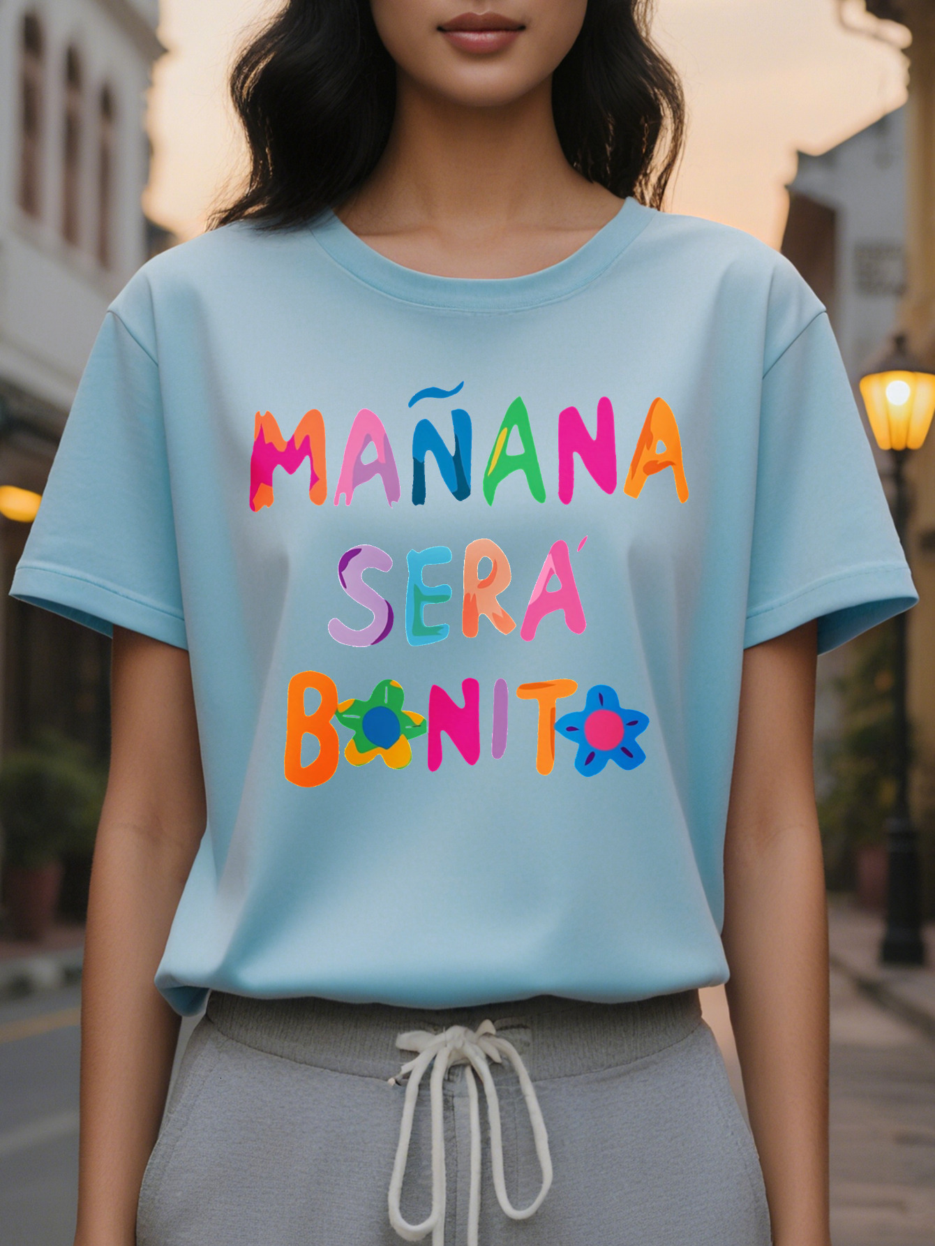 Letter Print T-Shirt Short Sleeve Crew Neck Casual Top for Summer Spring Women's Clothing