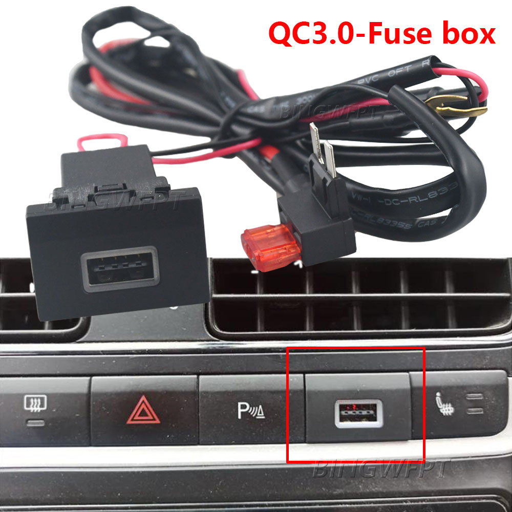 1PC Car Charger Socket QC3.0 fast charge USB charging Outlet Power Adapter Phone For VW POLO 2011 - 2013