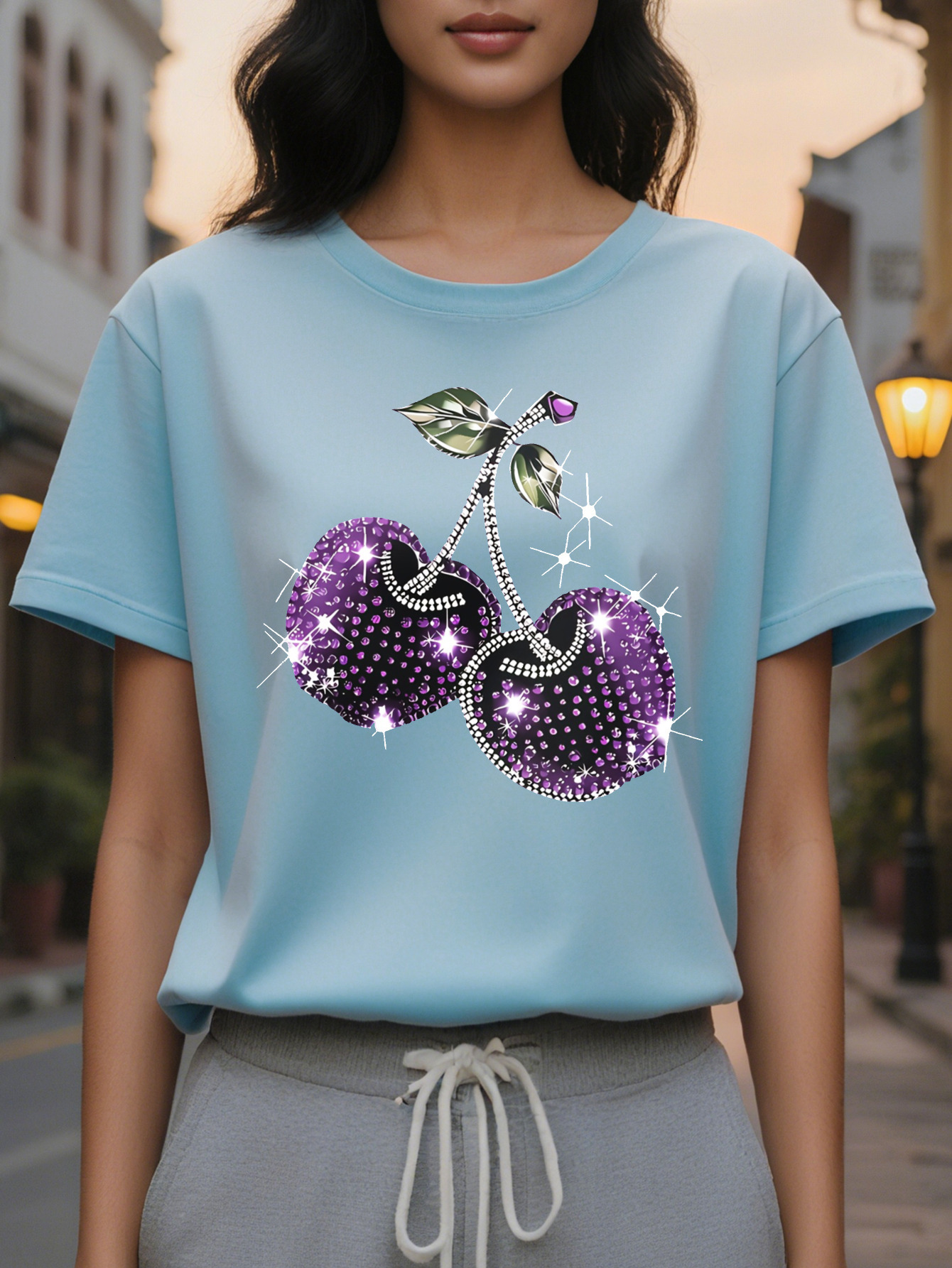 Purple T-Shirt Soft Lavender Like Hue Casual Everyday Party Top for Spring-Summer Outfits Non-See-Through Fabric