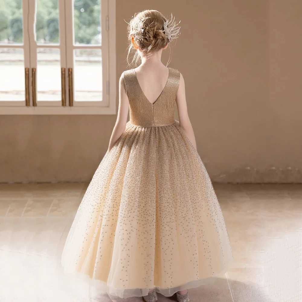 Girls Princess Dress Pink Sequins High-end Dress Wedding Puffy Gauze Dresses Kids Birthday Party Performance Evening Dress 5 11Y Z250904